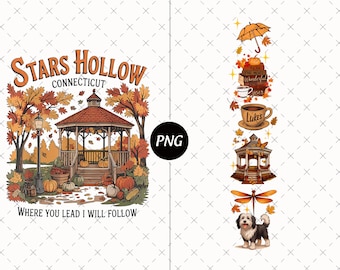 Retro Stars Hollow Fall PNG, Luke's Diner, Dragonfly Inn (Digital Download)