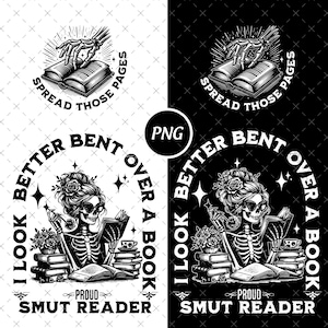 Smut Reader Skeleton PNG | Dark Romance Bookish Design (Digital Download)