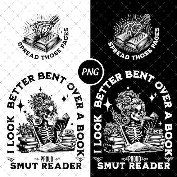 Smut Reader Skeleton PNG | Dark Romance Bookish Design (Digital Download)