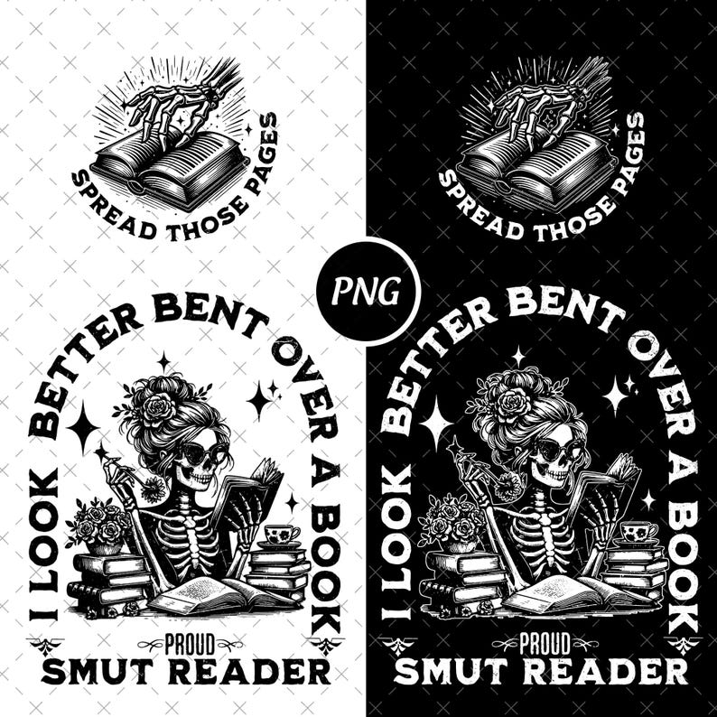 Smut Reader Skeleton PNG | Dark Romance Bookish Design (Digital Download) image 1
