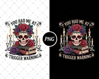 Bookish Skull & Roses PNG, Dark Romance Reader Art (Digital Download)