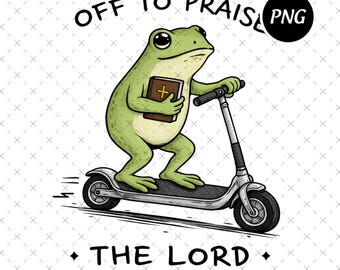 Off To Praise The Lord Frog Png, Funny Christian Faith Design, Bible Study Png, Jesus Church Humor Digital File