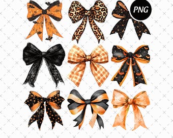 Halloween Bows PNG, Coquette Ghost Clip Art (Digital Download)