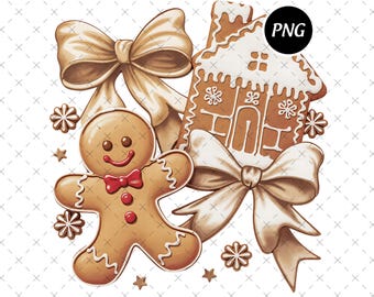 Gingerbread Christmas PNG, Coquette Holiday Design (Digital Download)
