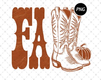 Western Fall Cowgirl Boots PNG, Retro Pumpkin (Digital Download)