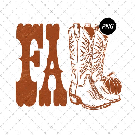 Western Fall Cowgirl Boots PNG, Retro Pumpkin (Digital Download)