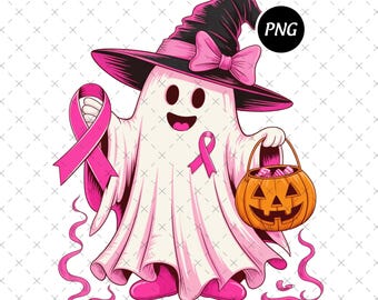 Pink Ghost Halloween PNG, Breast Cancer Awareness Clipart (Digital Download)
