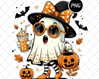 Fantôme drôle avec citrouille PNG, clipart Halloween (téléchargement numérique)