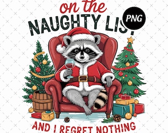 Funny Christmas Raccoon PNG, Retro Holiday Clipart (Digital Download)