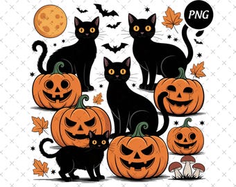 Black Cat Pumpkin Png, Ghost Cat Png, Retro Halloween Png, Gothic Png, Halloween Cat Mama Png, Fall Aesthetic Png, Digital Download