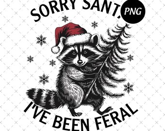 Scusa Babbo Natale, sono stato selvaggio Png, design retrò di procione natalizio, divertente Png festivo, download digitale festivo vintage