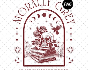 Morally Grey Bookworm Skull PNG, Dark Romance Design (Digital Download)