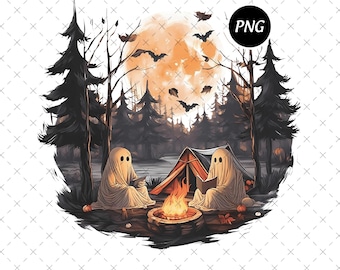 Halloween Ghost Camping PNG, Spooky Reading Ghost Clipart (Digital Download)