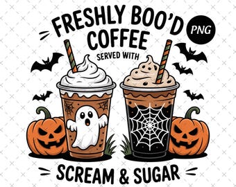 Nybuat kaffe png, sött spökkaffe png, trendig Halloween png, kaffeälskare-present png, läskig säsong png, digital nedladdning