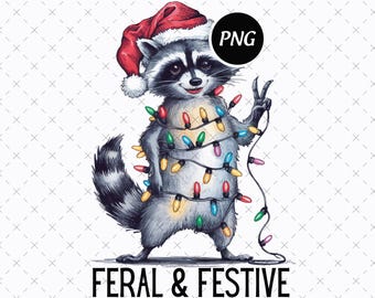 Funny Christmas Raccoon PNG, Holiday Sublimation Design (Digital Download)