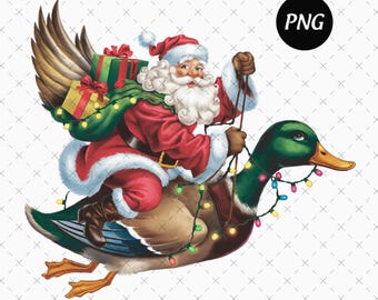 Santa Duck Christmas Png, Hunting Holiday Design, Funny Duck Hunter Png, Retro Christmas Sublimation Digital Download