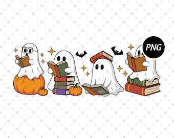 Cute Ghost Reading Book Png, Girly Halloween Png, Book Lover Png, Reading Ghost Png, Halloween Png, Spooky Season Png, Digital Download
