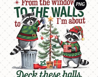Funny Raccoon Christmas PNG, Retro Holiday Humor (Digital Download)