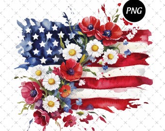 Bandera Floral Americana Png, 4 de Julio Png, Png Patriótico, Día de la Independencia Png, Regalos del 4 de Julio, Sublimación de EE.UU. Png
