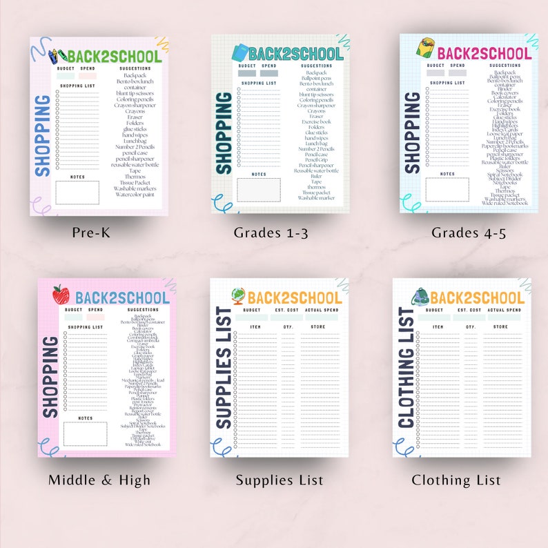 Back to School Shopping List Bundle School Supply List School