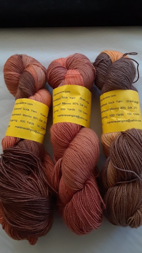 Hand Dyed Superwash Merino Silk Yarn 600 Yards Fingering Weight One Of Each Skein Is Available