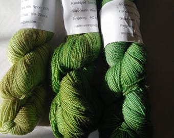 Vibrant Hand-Dyed Fingering Yarn: Merino-Nylon Blend in Green Shades