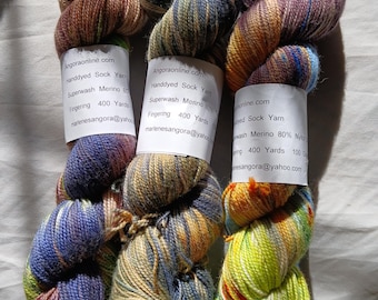 Hand Dyed Merino Sock Yarn: "Withered" Variegated Colorway