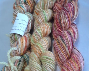 handspun hand dyed Superwash B.F.L. Wool yarn Worsted weight 102 to  134 yds skeins