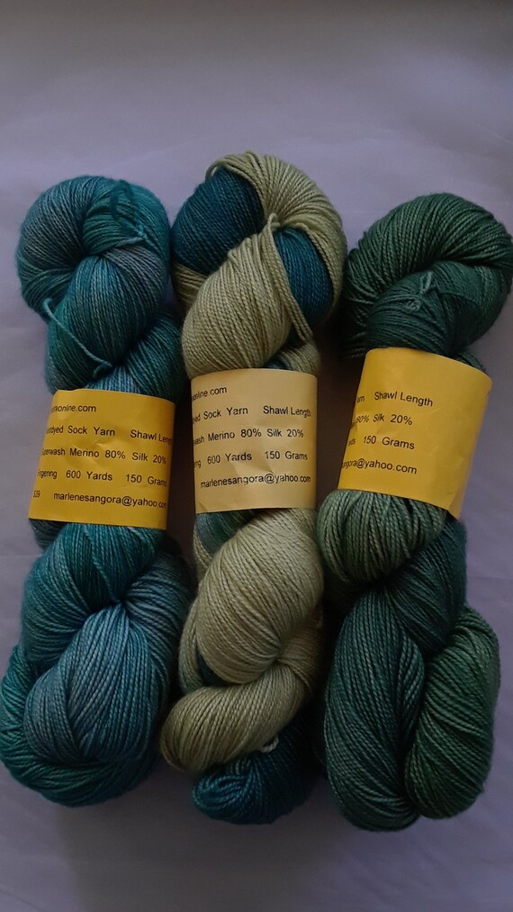 Hand dyed Super Wash Merino Silk Yarn, fingering, 600 yards, 150 grams