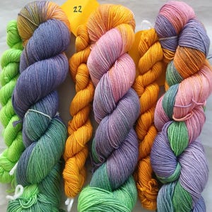 Sock Set Fingering Rainbow&#39;s end, Hand-Dyed Yarn, Angoraonline yarn, Sock Weight Yarn, Variegated Yarn, Fall Yarn All my Ready to Ship