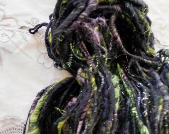 Handspun Corespun Merino Angora Art Yarn - Thick N Thin, Bulky Weight, 56 Yards
