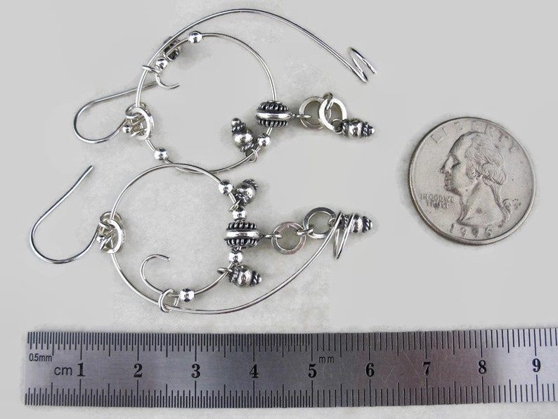 Big Bold Artisan Hoop and Loop Long Dangle Silver Wire Earrings