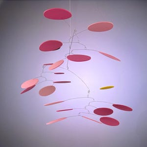 Modern Hanging Mobile Art Pink Circle Lightweight Kinetic Sculpture Serenity Mobiles