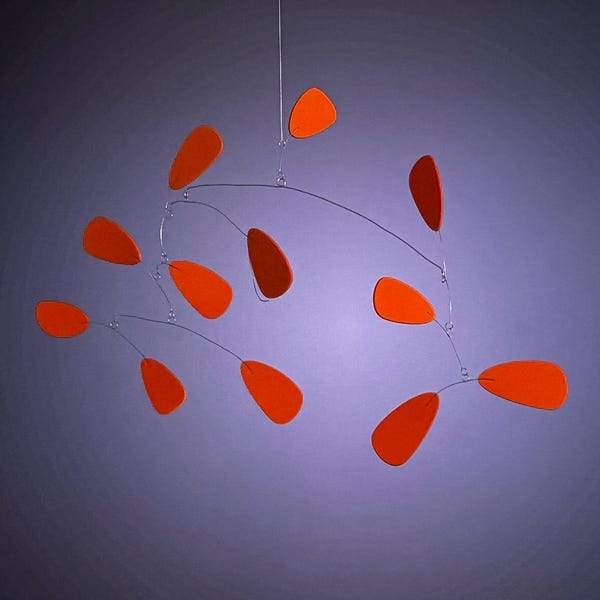 Modern Hanging Mobile Art Orange #6 Lightweight Kinetic Sculpture Serenity Mobiles