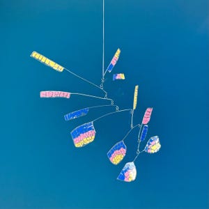 Modern Hanging Mobile Art Kirigami Pixel Study Prototype Lightweight Kinetic Sculpture