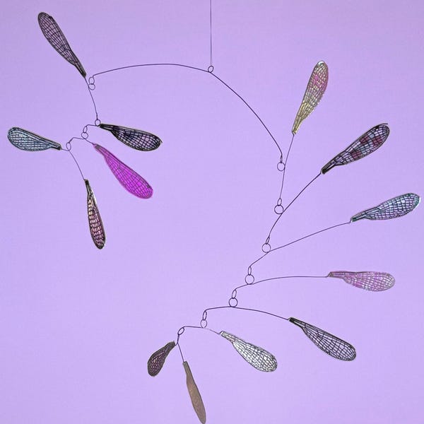 Modern Hanging Mobile Art Translucent Dragonfly #2 iridescent colorshifting Kinetic Sculpture