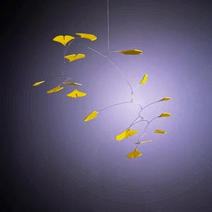 Modern Hanging Mobile Art Yellow Gingko Lightweight Kinetic Sculpture Serenity Mobiles