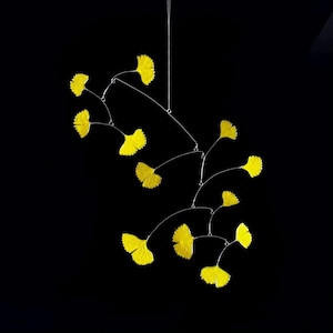 Yellow Gingko Leaf Mobile: Modern Kinetic Sculpture, Handmade Art