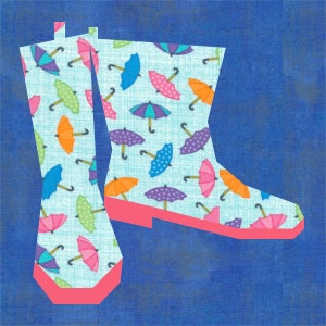 Rain Boots Welliesl 12" paper pieced quilt block pattern download