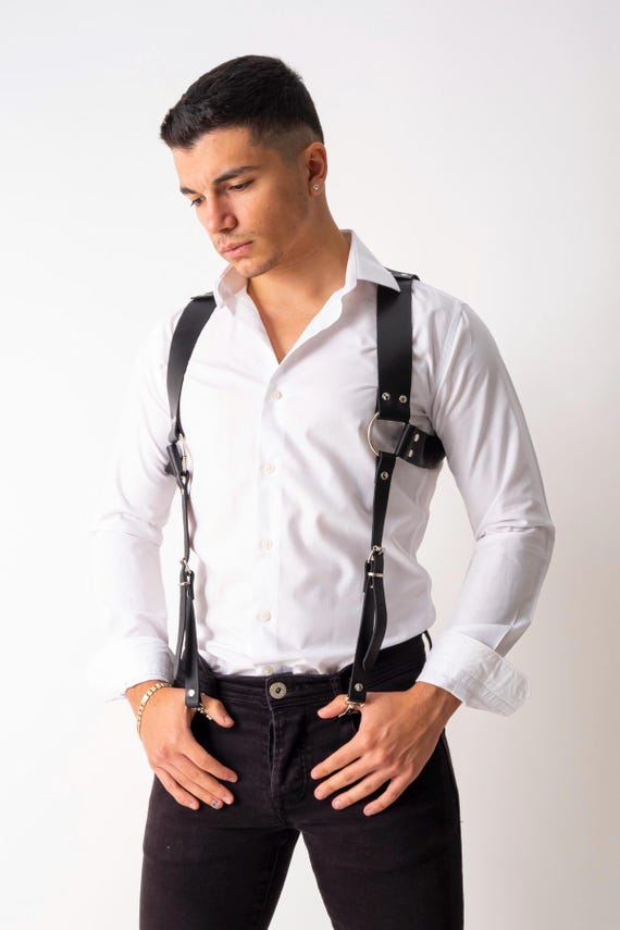 Men's Leather Suspenders, Heavy Duty Snap, Wedding Groomsmen