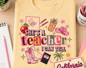 She's Teacher T-Shirt, Personalized Outline Map State T-shirt, Classroom Apparel, Back to School Tee, Teacher Appreciation Gift