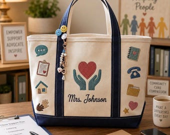 Borsa tote personalizzata per assistente sociale, regalo personalizzato per consulente di salute mentale, borsa tote in tela per difensore dei diritti della comunità.
