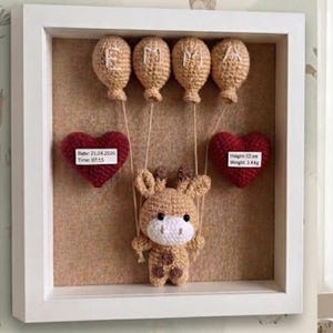 Custom Baby Birth Stats with Crochet Toy, First Mothers Day Gift, Personalized Customizable Newborn Gift, Baby Nursery Art