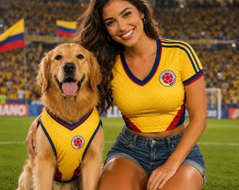 Personalized Colombia Matching Soccer Jersey Set, Custom Dog Jersey, Women’s Crop Top, Pet and Owner Game Day Gift