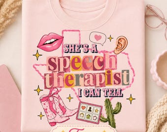 Personalized State Speech Therapist Shirt, Custom SLP Gift, She’s a Speech Therapist I Can Tell Tee, Cute Western Therapy Shirt