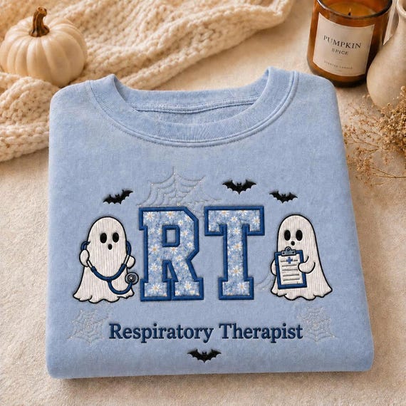 RT Halloween Hoodie, Respiratory Therapist Sweatshirt, Cute Ghost Medical Pullover, Spooky Fall Nurse Top, Faux Embroidery Shirt, Boo Crew