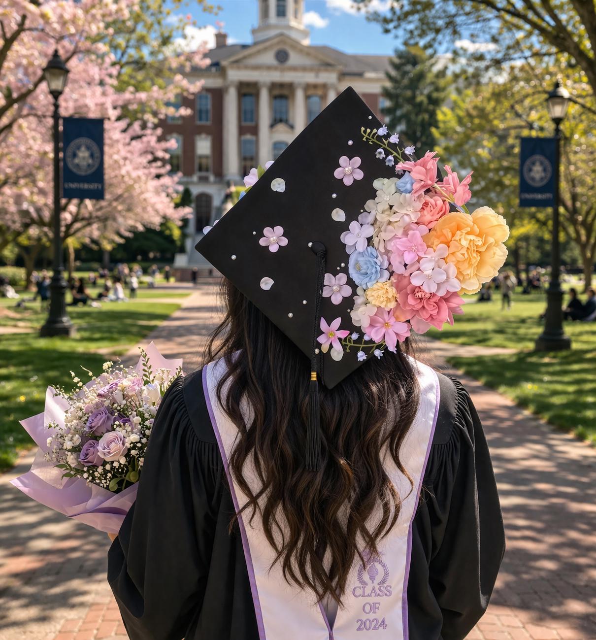Graduation Cap Pear Handmade Floral Graduation Cap Topper | Pastel Flowers, Pearls ...