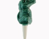 Ceramic Alligator Plant Tender Watering System in Mystic Jade Glaze, Container Garden Water Spike, Indoor Outdoor Planter Hydro Spike