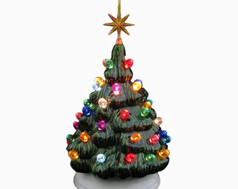Mini Ceramic Christmas Tree Traditional Green With White Base Multi Color Lights Snowflake Star 6 Inch Tall Tabletop Electric Mini Ceramic Christmas Tree Traditional Green With White Base Multi Color Lights Snowflake Star 6 Inch Tall Tabletop Electric