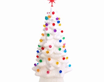 The Night Before Christmas White Ceramic Tree 10 Inch Tall With Snowflake Star And Colorful Round Lights The Night Before Christmas White Ceramic Tree 10 Inch Tall With Snowflake Star And Colorful Round Lights